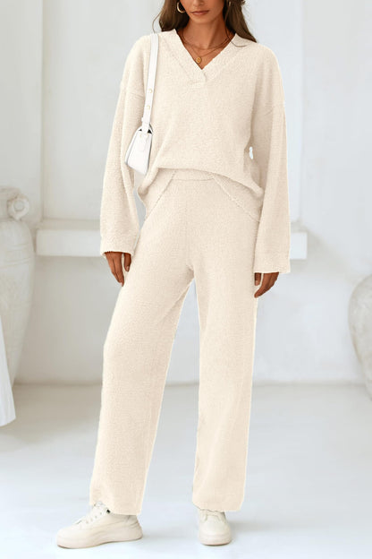 ✨Women's 2 Piece Oversized V Neck Pullover Sweater Fuzzy Lounge Set (Buy 2 Free Shipping)