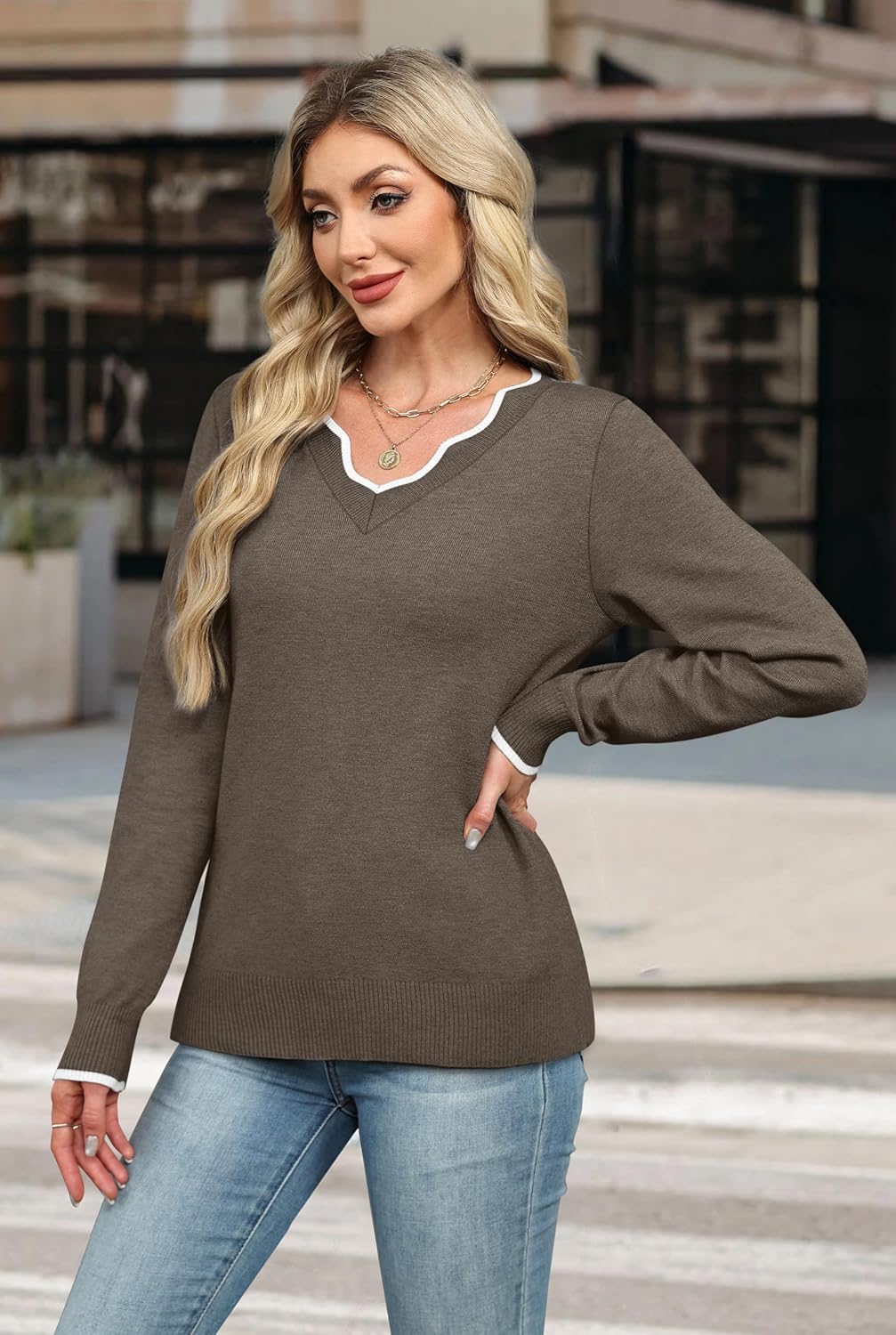 Womens Cozy Lightweight V Neck Sweaters Pullover(BUY 2 FREE SHIPPING)
