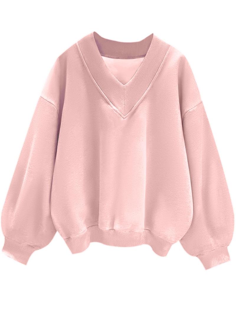 ✨Womens Casual Sweatshirt V Neck Oversized Hoodless Solid Pullover Buy 2 Free Shipping