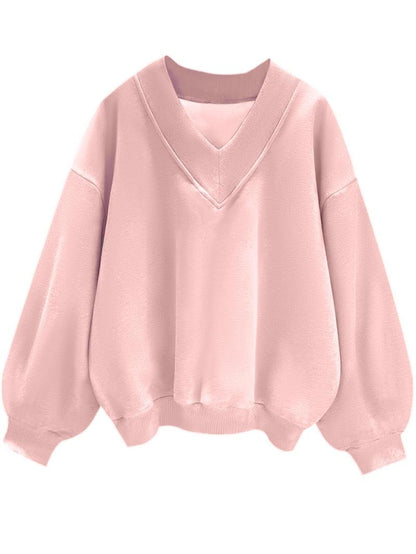 ✨Womens Casual Sweatshirt V Neck Oversized Hoodless Solid Pullover Buy 2 Free Shipping