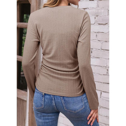 ✨Women's V-Neck Pleated Basic Tunic Long Sleeve Top