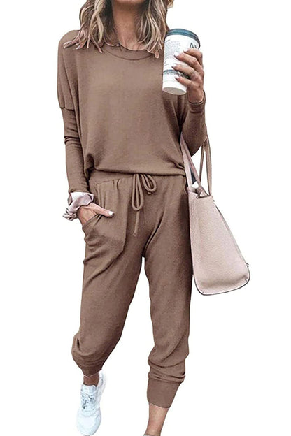 2025 Hot Sale Women's Fall Crewneck Pullover Tops And High Waisted Pants Lounge Set