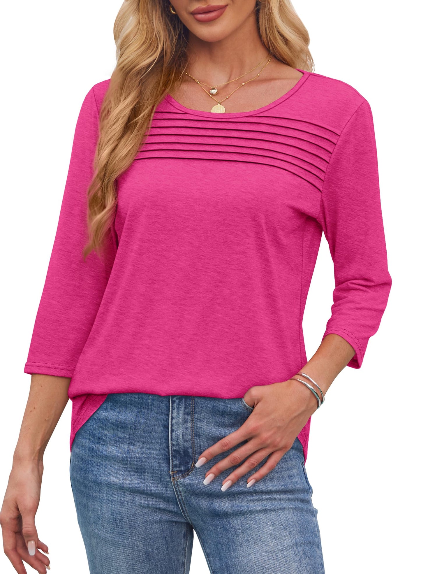 ✨ Women's 3/4 Length Sleeve Top Pleated Front T-Shirt(buy 3 free shipping)