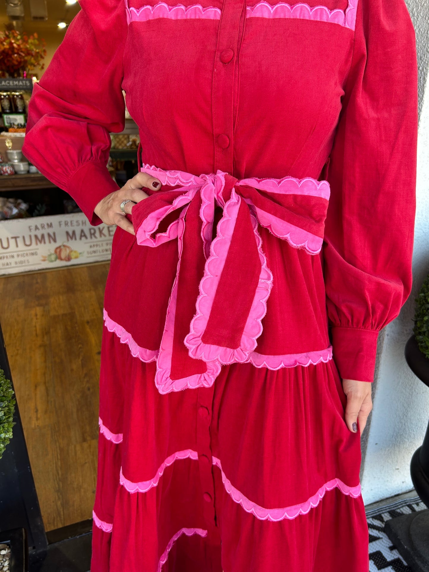 Women's Button Down Scalloped Tiered Dress (Buy 2 Free Shipping)