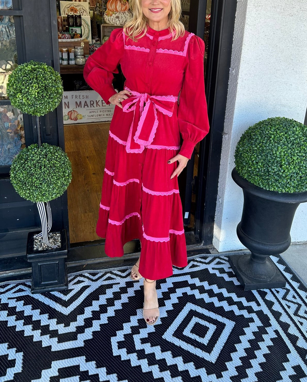 Women's Button Down Scalloped Tiered Dress (Buy 2 Free Shipping)