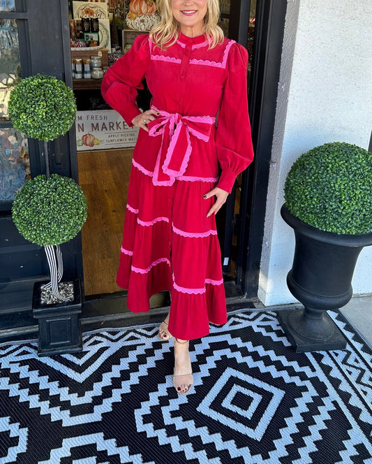 Women's Button Down Scalloped Tiered Dress (Buy 2 Free Shipping)