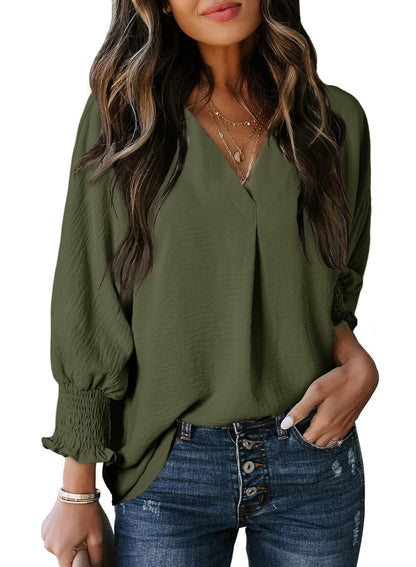 🔥Hot Sale-Womens Casual 3/4 Sleeve V Neck Loose Fit Basic Tees (BUY 3 FREE SHIPPING)