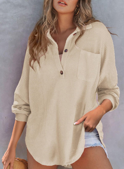 Autumn Women's Waffle Knit Henley V Neck Shirt Jacket (Buy 2 Free Shipping)