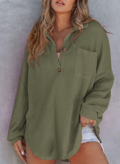 Autumn Women's Waffle Knit Henley V Neck Shirt Jacket (Buy 2 Free Shipping)