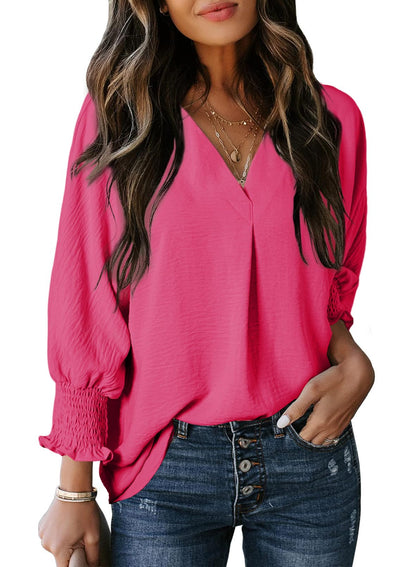 🔥Hot Sale-Womens Casual 3/4 Sleeve V Neck Loose Fit Basic Tees (BUY 3 FREE SHIPPING)