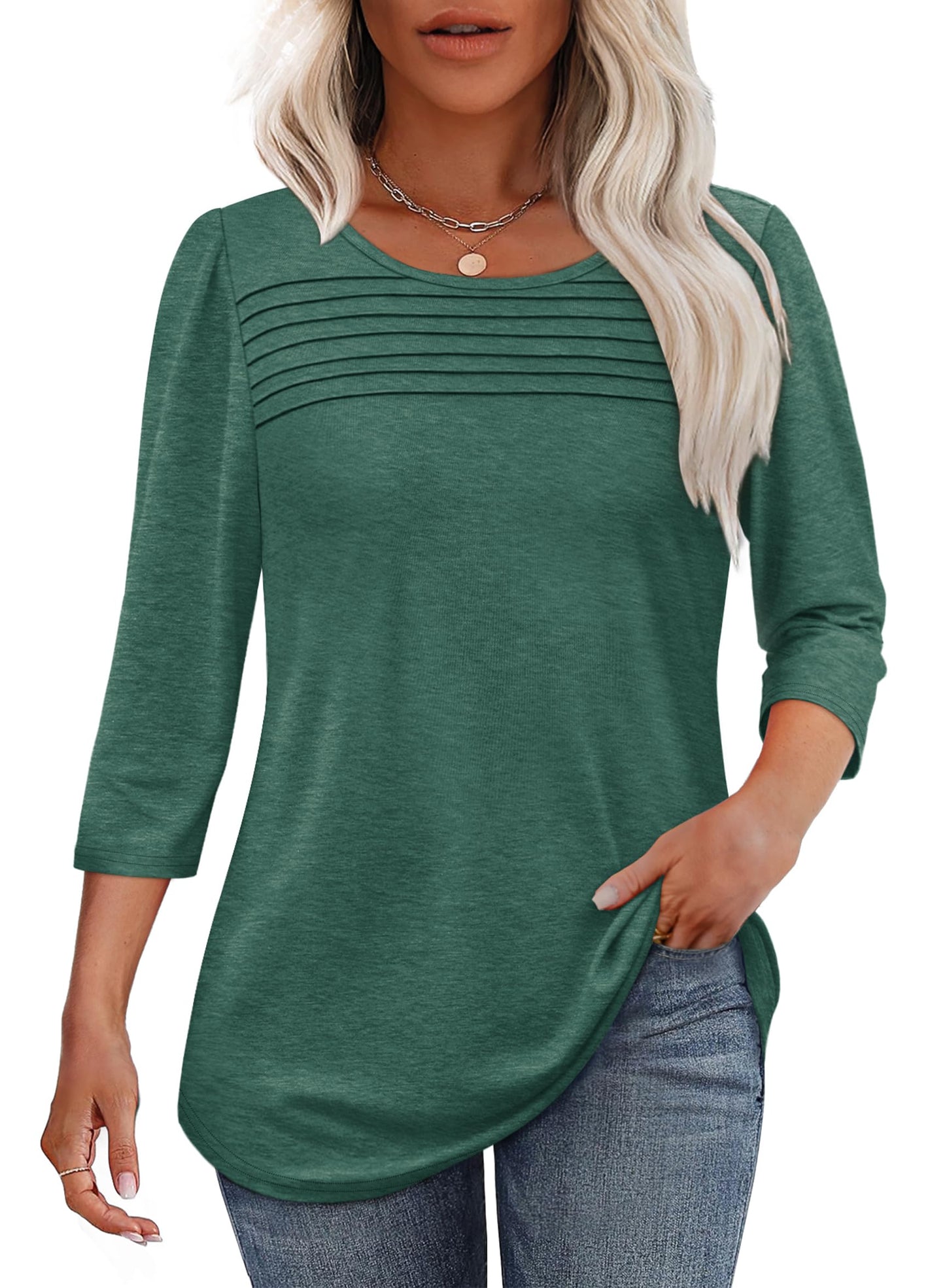 ✨ Women's 3/4 Length Sleeve Top Pleated Front T-Shirt(buy 3 free shipping)