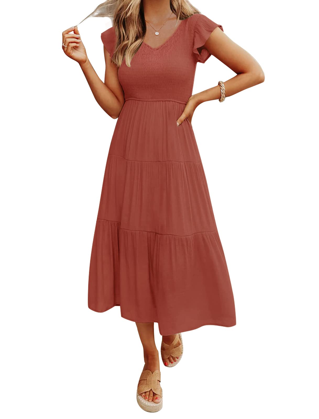 Women's Summer Casual Flutter Short Midi Dress