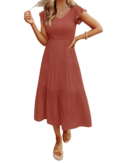 Women's Summer Casual Flutter Short Midi Dress