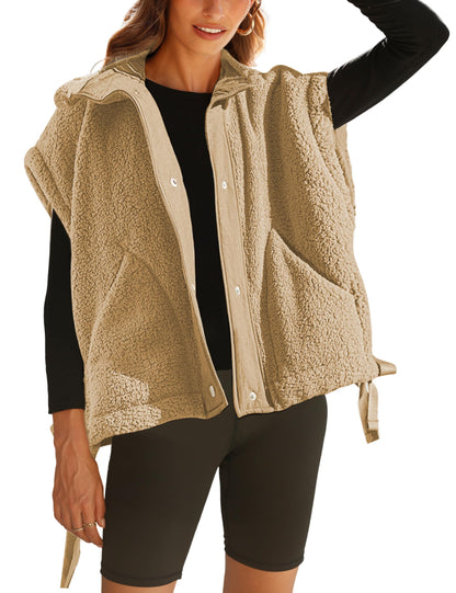 ✨Women's Fuzzy Fleece Vest Oversized Button Down Sherpa Jacket
