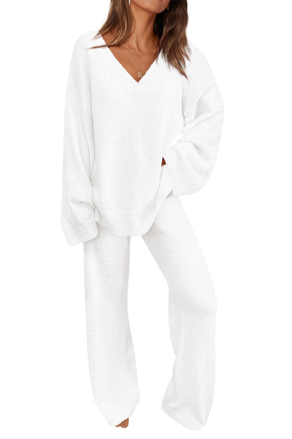 ✨Women's 2 Piece Oversized V Neck Pullover Sweater Fuzzy Lounge Set (Buy 2 Free Shipping)
