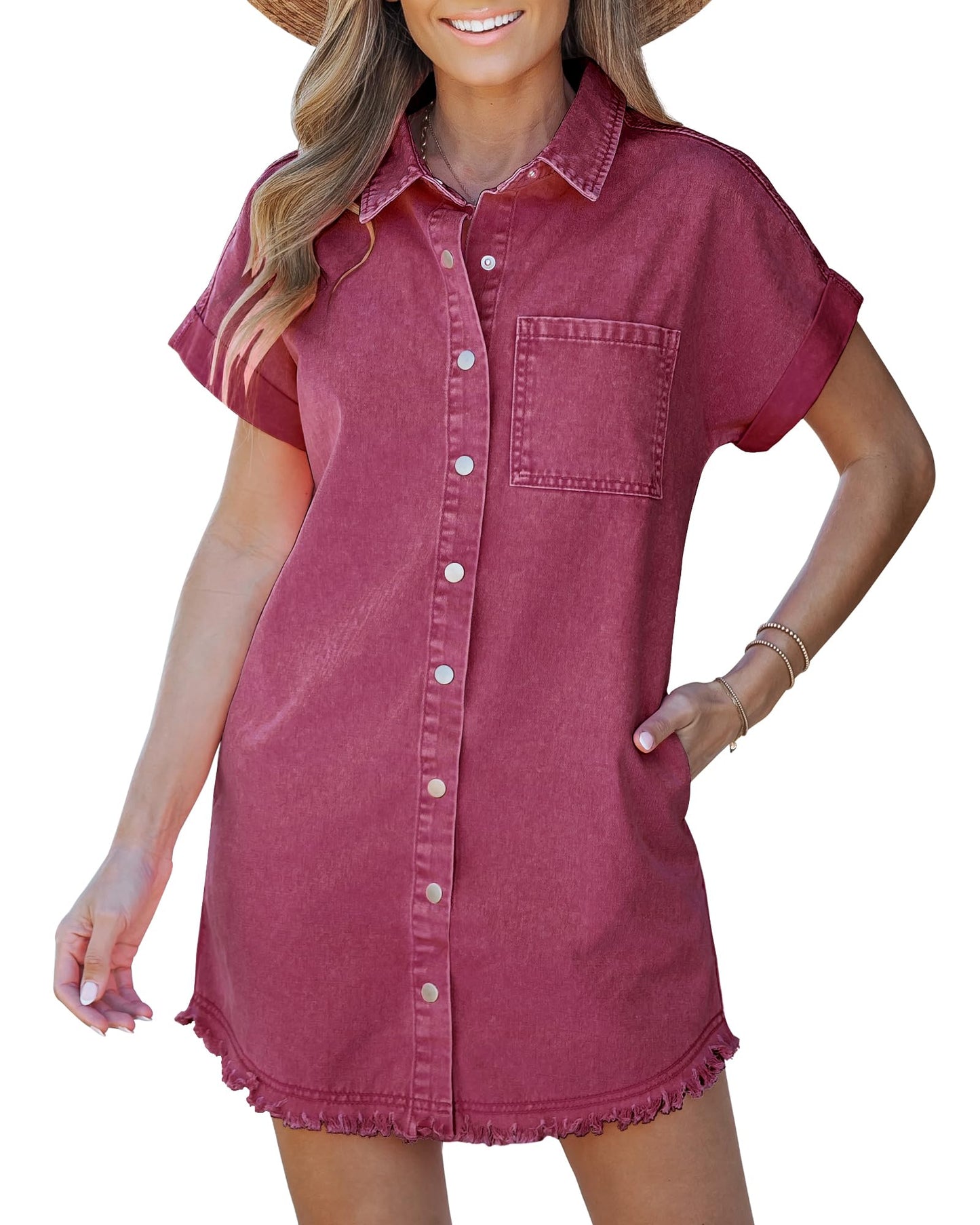 ✨Women's Button Down Frayed Hem Denim Shirt Dresses(BUY 2 FREE SHIPPING)