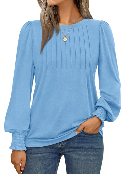 Long Sleeve Shirts Womens Pleated Business Casual Blouses