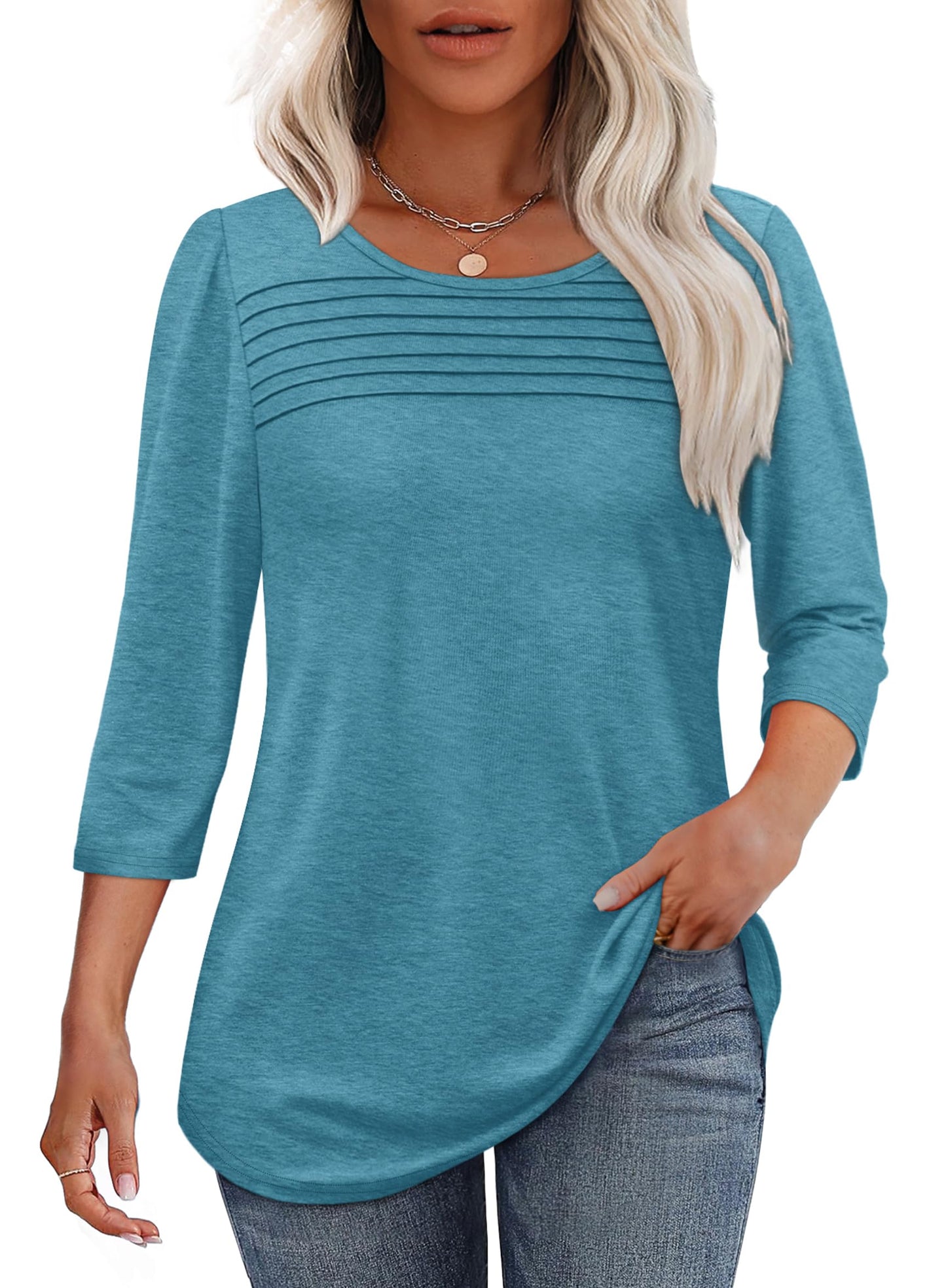 ✨ Women's 3/4 Length Sleeve Top Pleated Front T-Shirt(buy 3 free shipping)