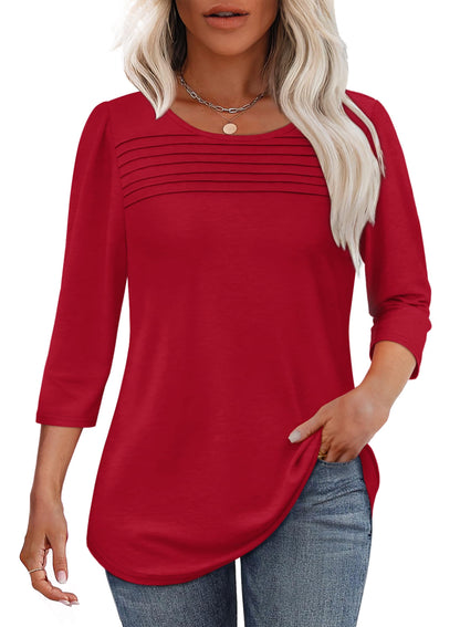 ✨ Women's 3/4 Length Sleeve Top Pleated Front T-Shirt(buy 3 free shipping)