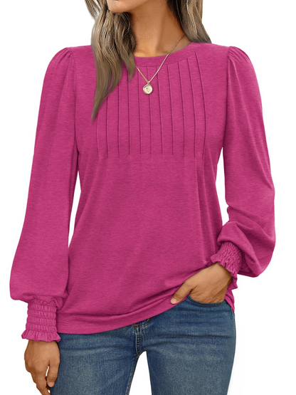 Long Sleeve Shirts Womens Pleated Business Casual Blouses