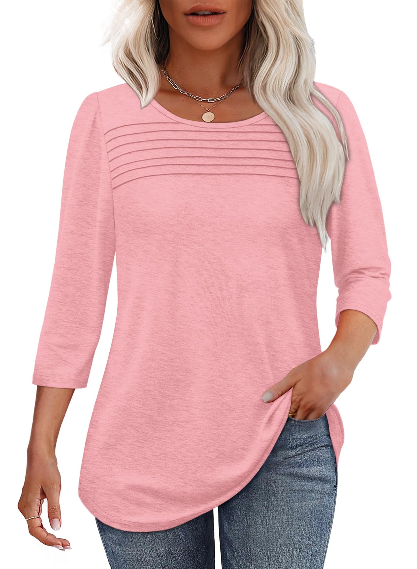 ✨ Women's 3/4 Length Sleeve Top Pleated Front T-Shirt(buy 3 free shipping)