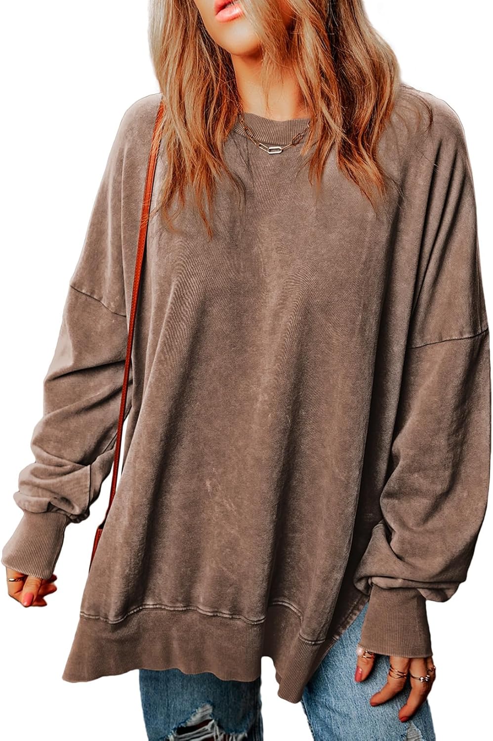 ✨Womens Casual Long Sleeve Crewneck Lightweight Pullover Tops Buy 2 Free Shipping