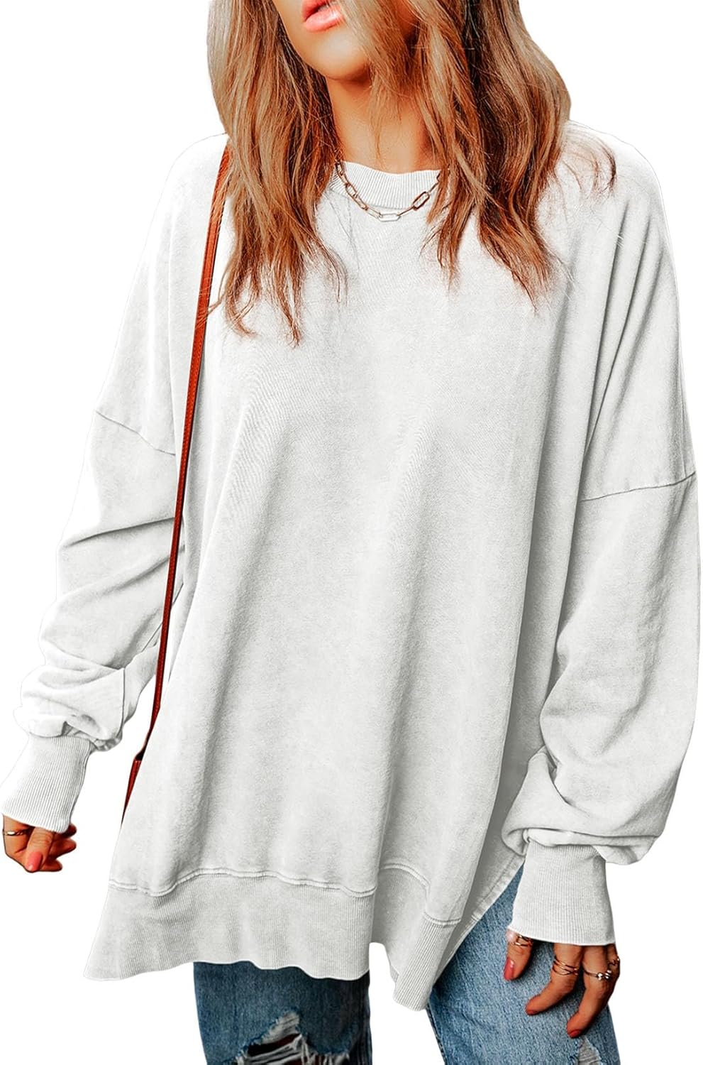 ✨Womens Casual Long Sleeve Crewneck Lightweight Pullover Tops Buy 2 Free Shipping