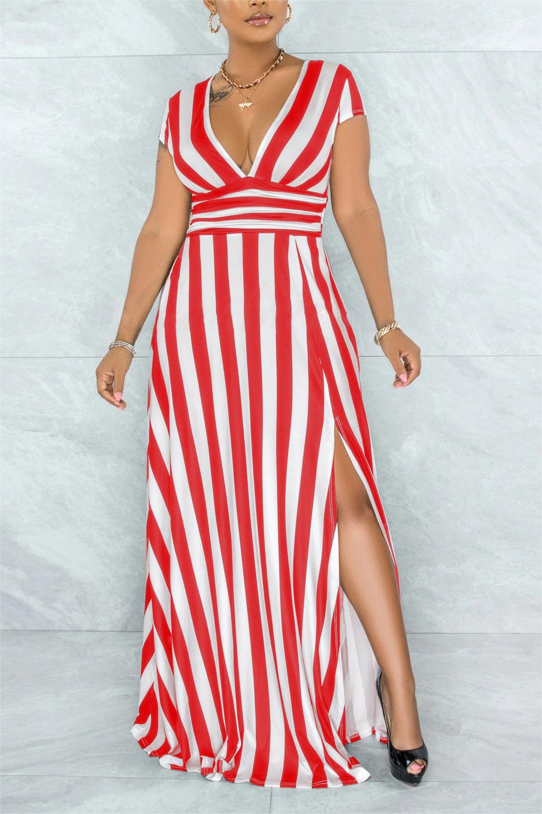 SEXY STRIPED HIGH WAIST MAXI DRESS - BUY 2 FREE SHIPPING
