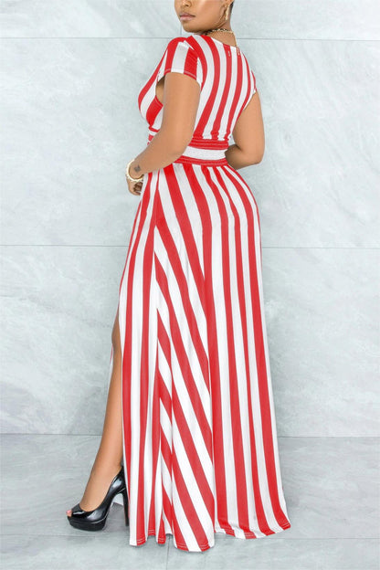 SEXY STRIPED HIGH WAIST MAXI DRESS - BUY 2 FREE SHIPPING