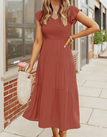 Women's Summer Casual Flutter Short Midi Dress