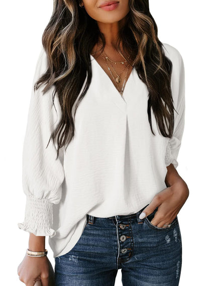 🔥Hot Sale-Womens Casual 3/4 Sleeve V Neck Loose Fit Basic Tees (BUY 3 FREE SHIPPING)
