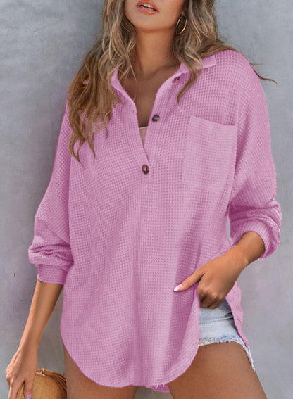 Autumn Women's Waffle Knit Henley V Neck Shirt Jacket (Buy 2 Free Shipping)