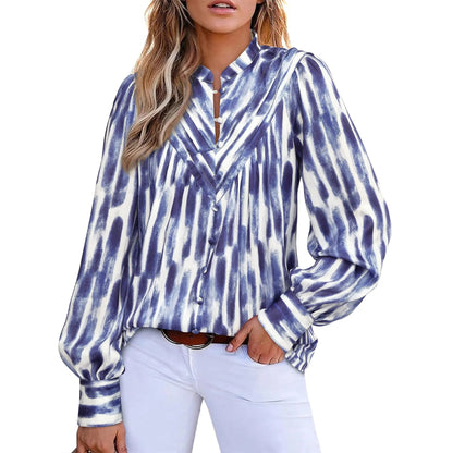 Women's Boho Floral V-Neck Half Button Down Blouse
