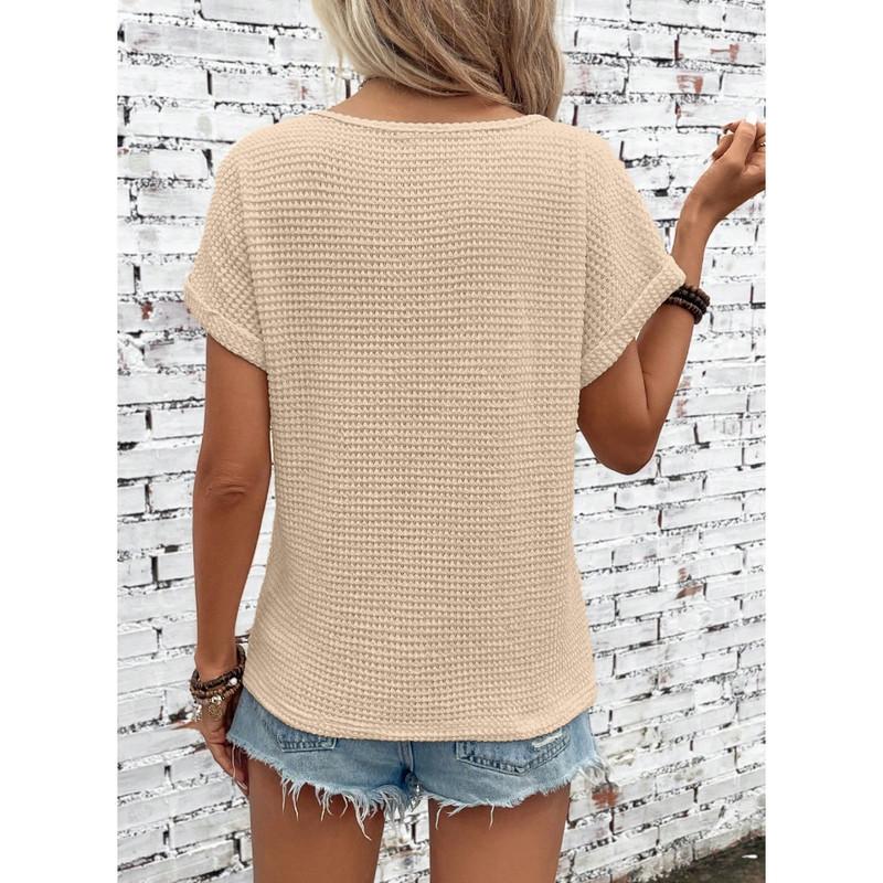Waffle Knit Hollow Out Lace Tops