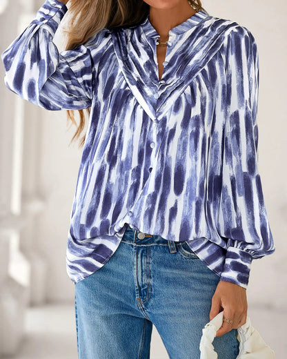 Women's Boho Floral V-Neck Half Button Down Blouse