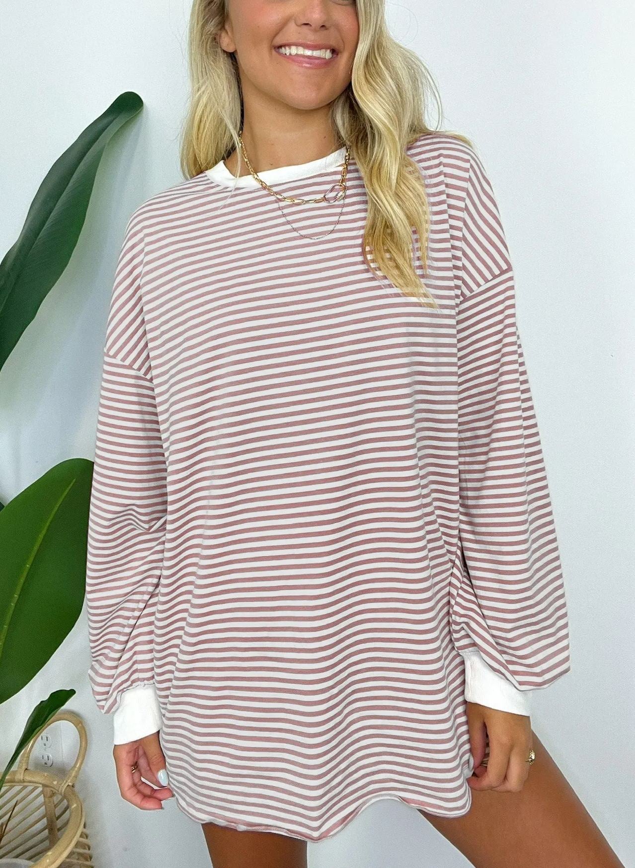 🌈Women's Casual Striped Crewneck Oversized Pullover(BUY 2 FREE SHIPPING!!!)