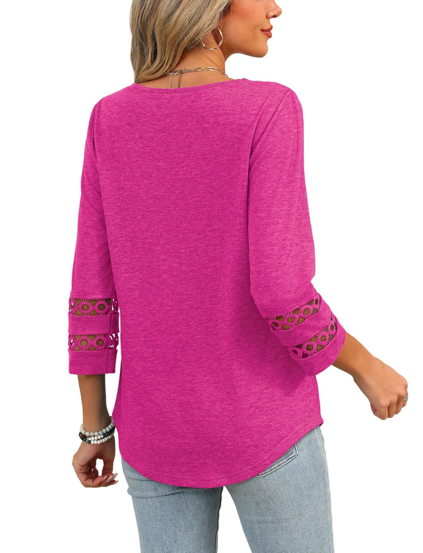 Womens 3/4 Length Sleeve Tops Trendy V Neck T Shirts