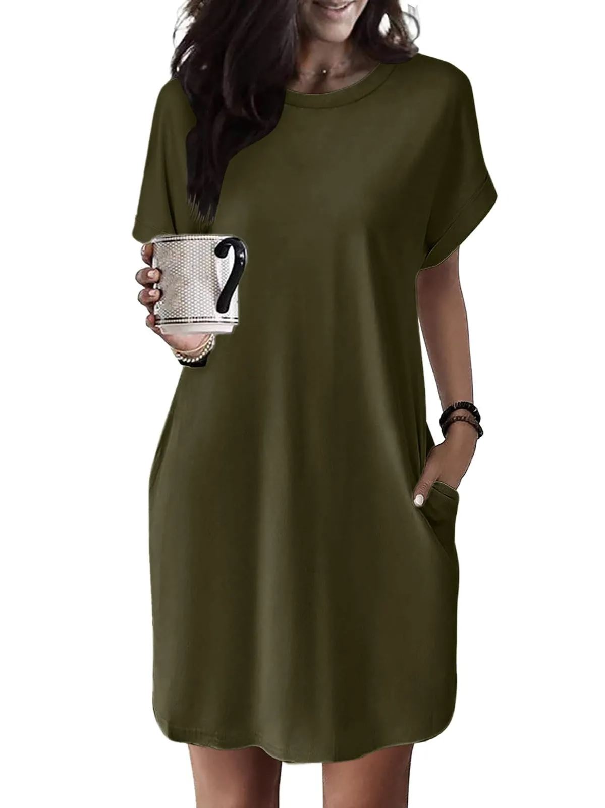 Women's Casual Short Sleeve T-Shirt Dress with Pockets (Buy 2 Free Shipping)