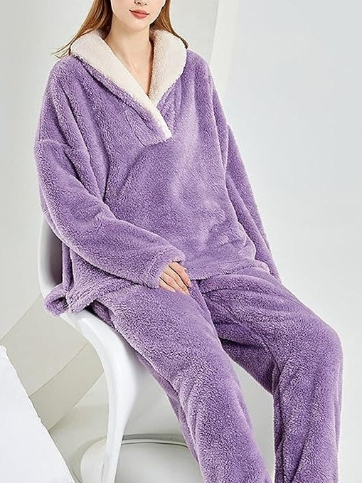 Cozy Cloud-Fleece Lapel Loungewear Two-Piece (Buy 2 Free Shipping)