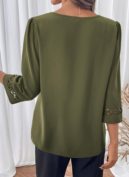 Womens 3/4 Sleeve Tops Dressy Blouses Crewneck Business Casual Office Shirts Clothes