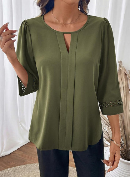 Womens 3/4 Sleeve Tops Dressy Blouses Crewneck Business Casual Office Shirts Clothes