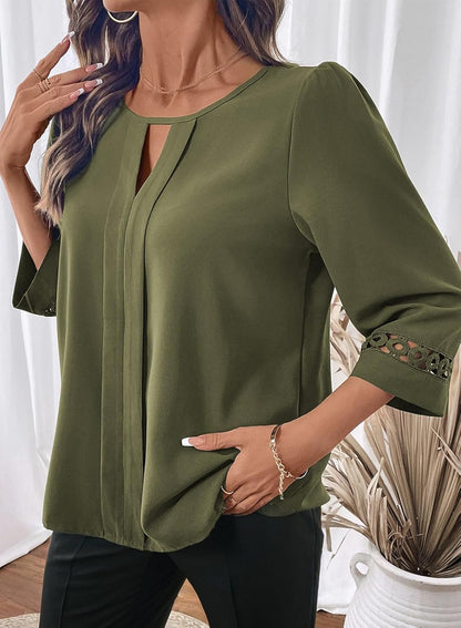 Womens 3/4 Sleeve Tops Dressy Blouses Crewneck Business Casual Office Shirts Clothes