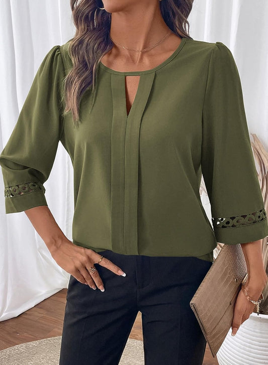 Womens 3/4 Sleeve Tops Dressy Blouses Crewneck Business Casual Office Shirts Clothes
