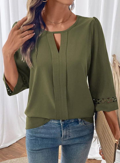 Womens 3/4 Sleeve Tops Dressy Blouses Crewneck Business Casual Office Shirts Clothes