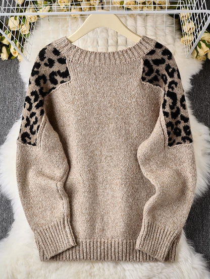 Women's Leopard Print Patchwork Sweater (Buy 2 Free Shipping)