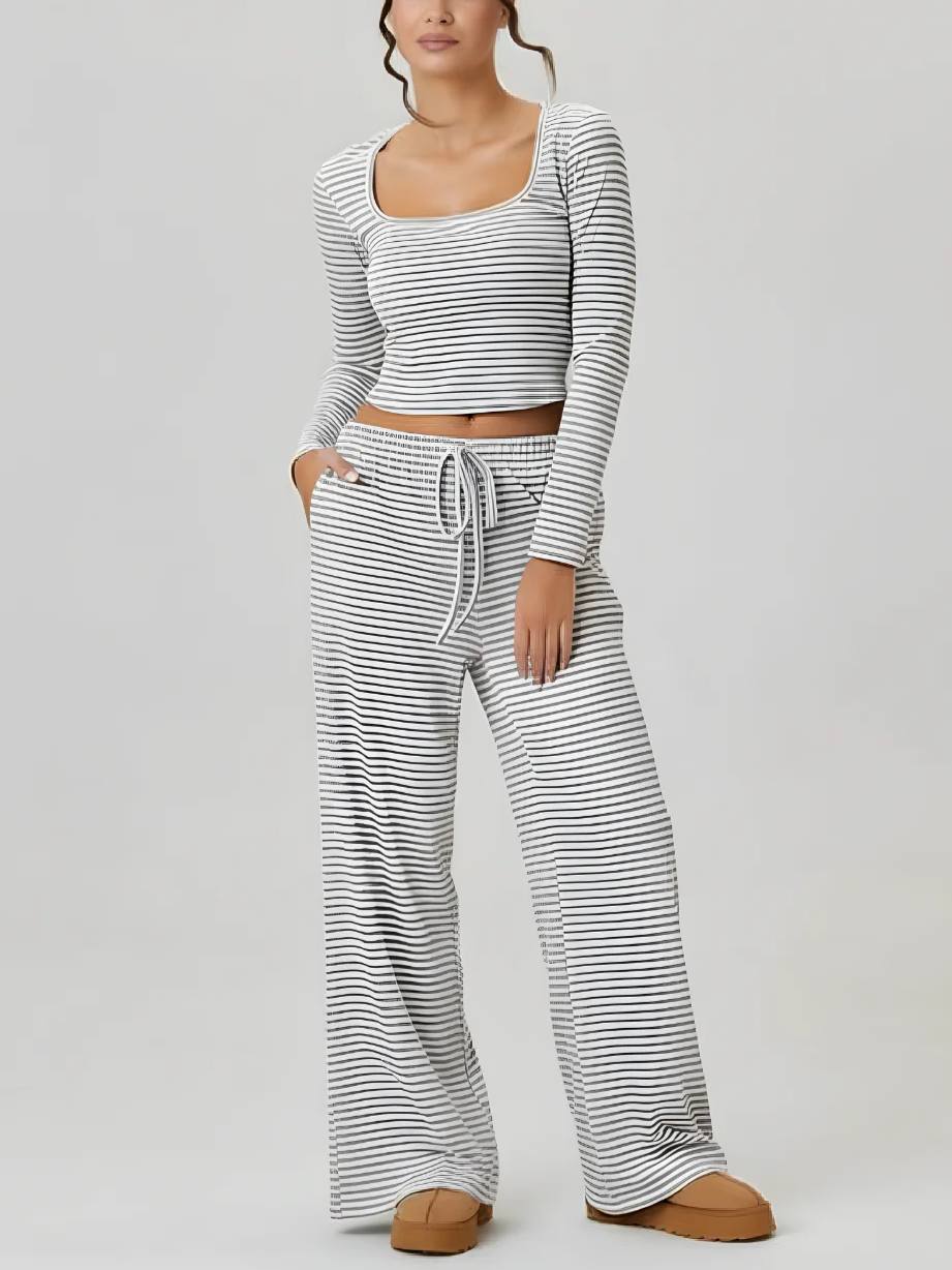 Women's Square Neck Striped Two Piece Set (Buy 2 Free Shipping)