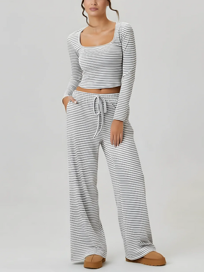 Women's Square Neck Striped Two Piece Set (Buy 2 Free Shipping)