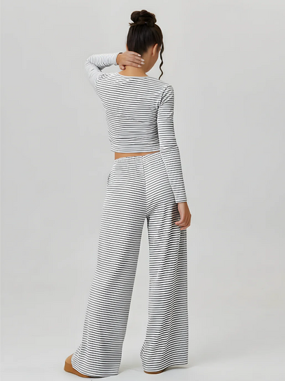 Women's Square Neck Striped Two Piece Set (Buy 2 Free Shipping)