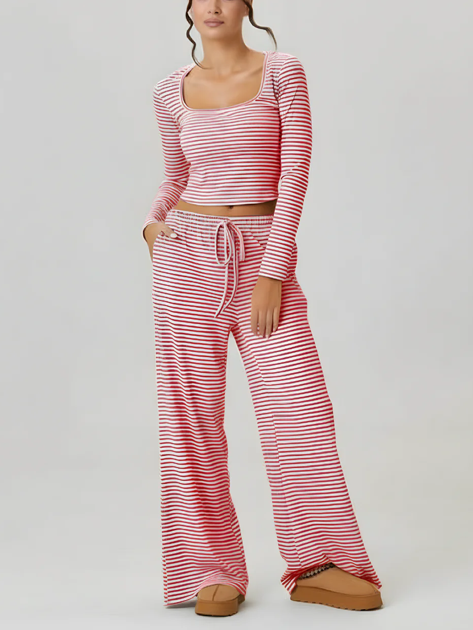 Women's Square Neck Striped Two Piece Set (Buy 2 Free Shipping)