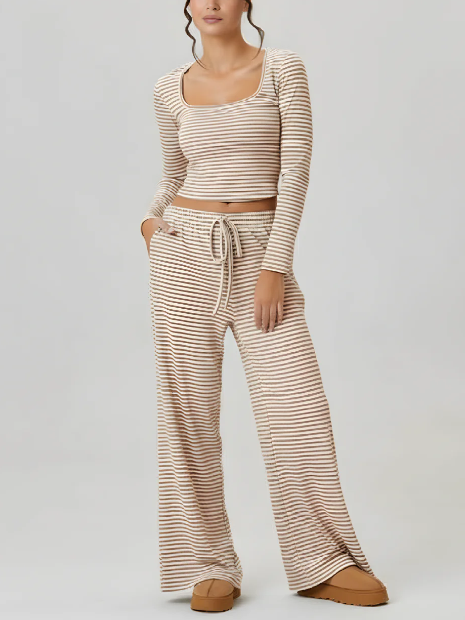 Women's Square Neck Striped Two Piece Set (Buy 2 Free Shipping)